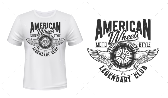 Winged Wheel with Laurel Wreath T-shirt Print