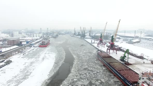 Aerial: The port of Kaliningrad in the cold winter