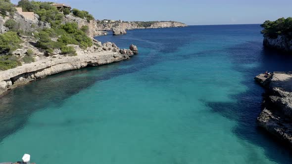 Cala Llombards with boats, Mallorca, Balearic Islands, Spain