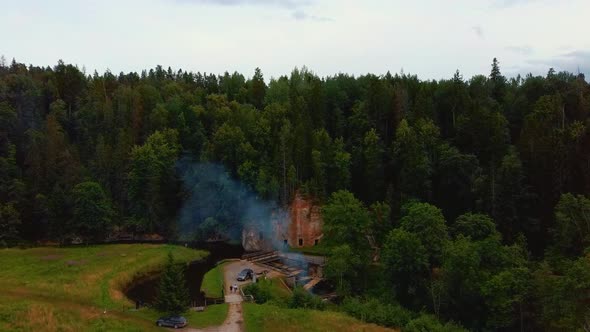 Anfabrika Rocks and Cellars, Ancient Sandstone Caves, Ancient Chambers in Ligatne, Latvia 4K Video