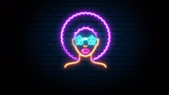 Afro Retro Girl Avatar Neon sign on Brick Wall