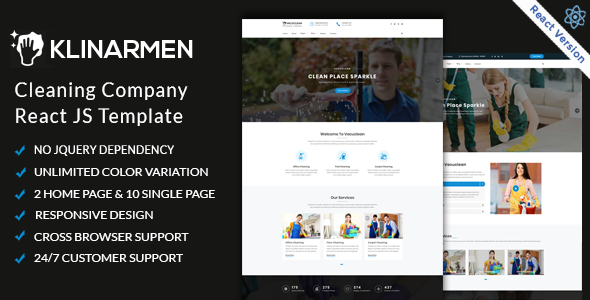 Klinarmen  - Cleaning Company React JS Responsive Website