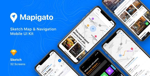 Mapigato - Sketch Map & Navigation Mobile UI Kit