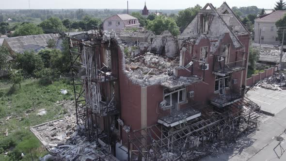 War in Ukraine  a Destroyed Building in the City of Makariv