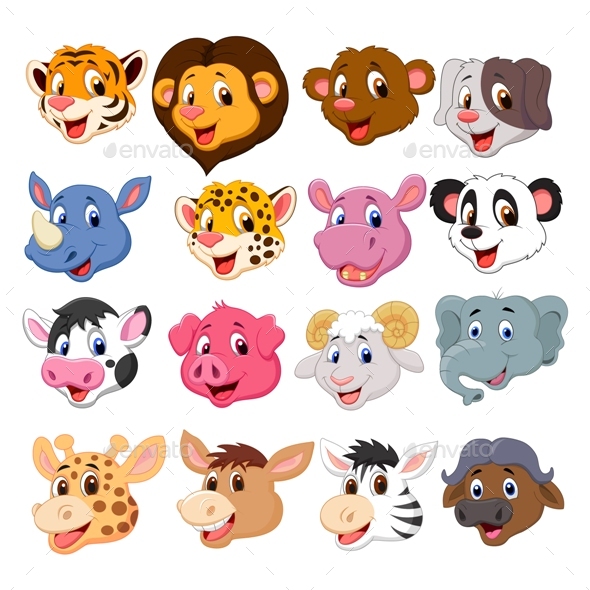 Set of Sixteen Cute Head Animals Set
