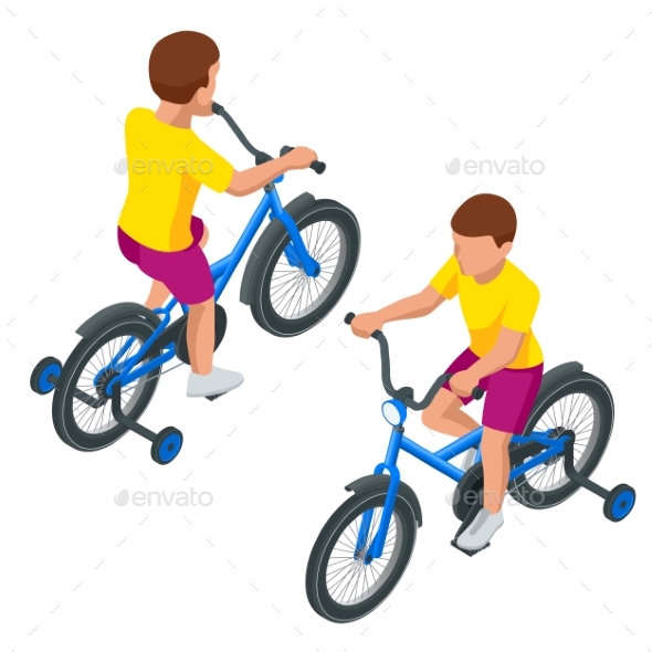 Isolated Icon of Isometric Kid's Bicycle of Child