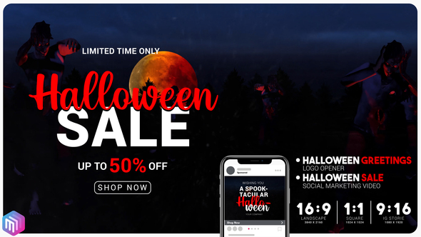 Halloween sale greetings. Instagram and YouTube marketing.