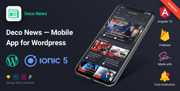 Deco News - Ionic 5 Mobile App for Wordpress, Angular 10, Sass, Firebase, AdMob, OneSignal