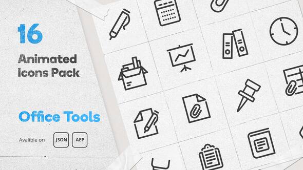 Office Tools Animated Icons Pack - Lottie Json Animation SVG
