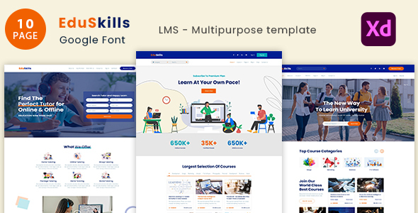 EduSkills - Tutor Online Courses & LMS Multipurpose xd template