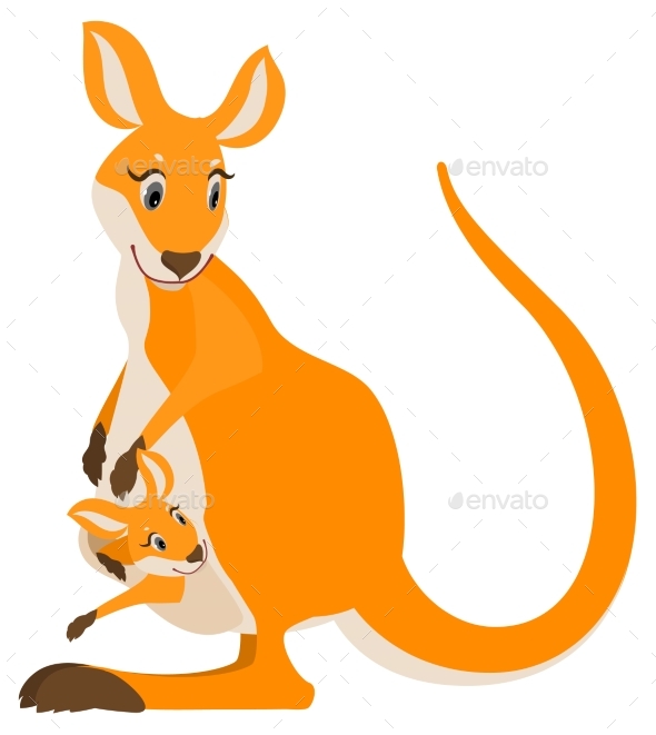 Kangaroo Mom and Her Cub Baby Vector Cartoon