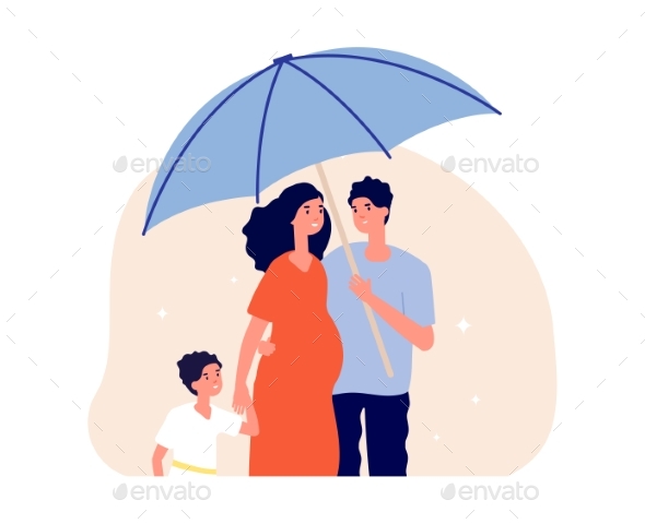 Family Protection Concept. Man Holding Umbrella