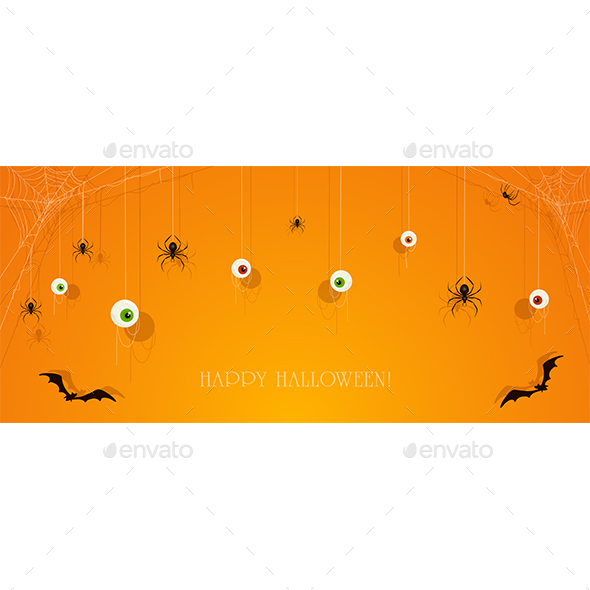 Orange Halloween Banner with Eyes and Spiders