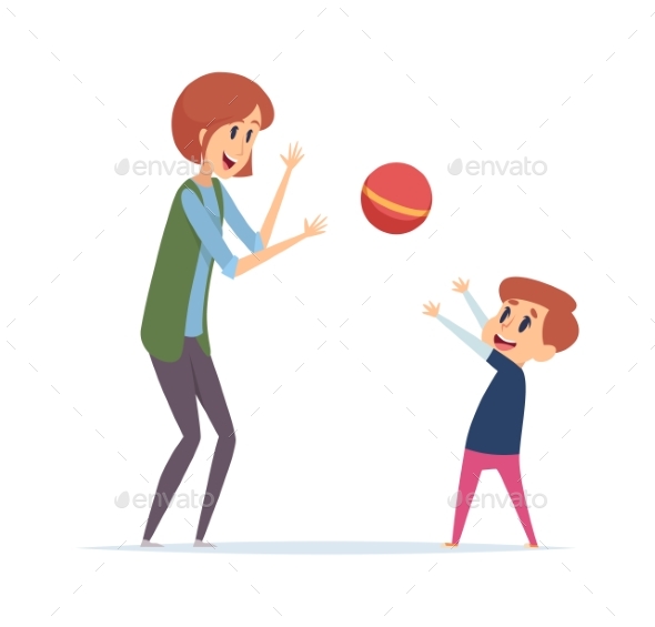Woman Plays Ball with Boy