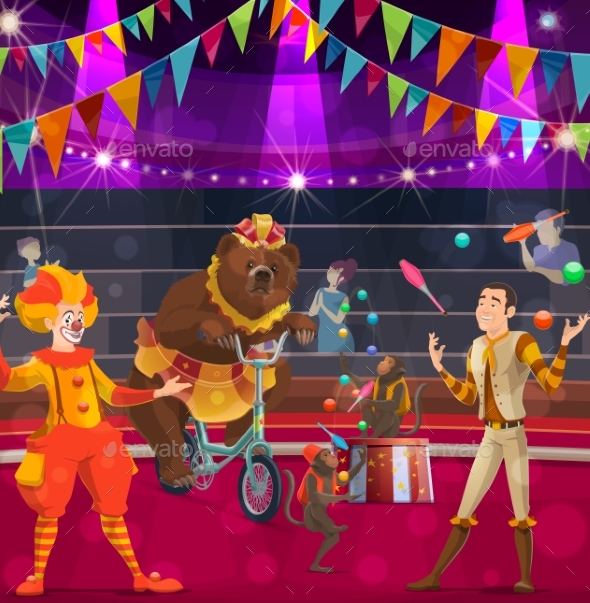 Circus Performers Poster Clown, Bear and Tamer