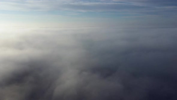 Aerial Drone View Flight Over Fog