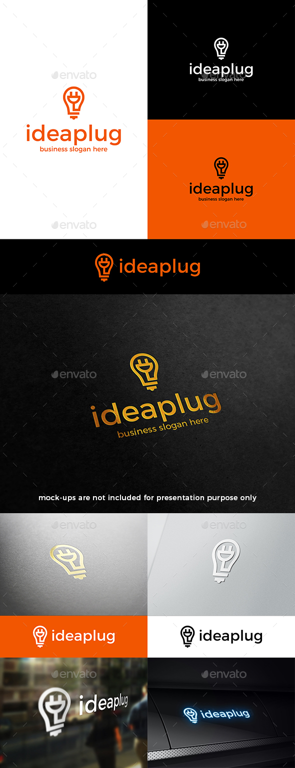 Plug Idea Logo Electric Cable and Light Bulb