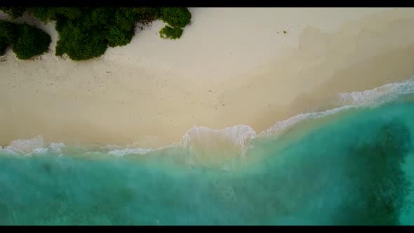 Aerial panorama of perfect lagoon beach time by aqua blue sea and white sandy background of a dayout