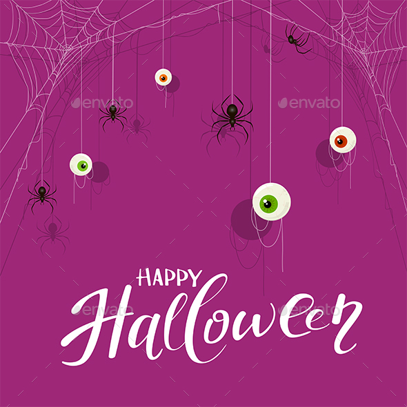 Purple Halloween Background with Eyes and Spiders