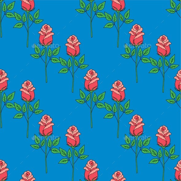 Valentines Day Seamless Pattern Roses and Hearts