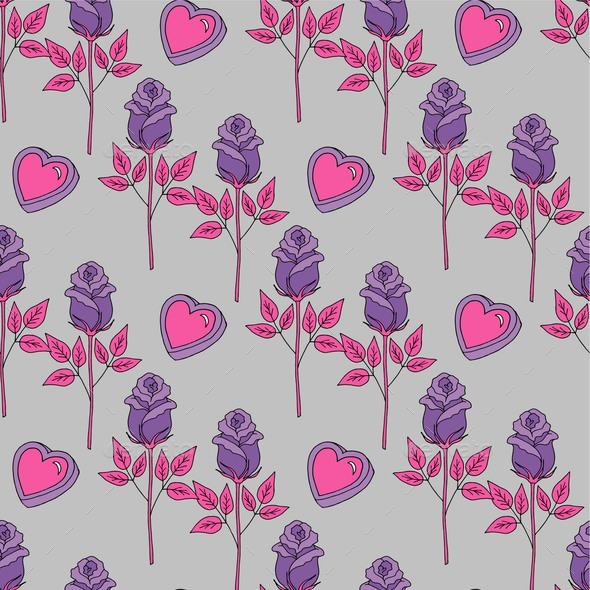 Valentines Day Seamless Pattern Roses and Hearts