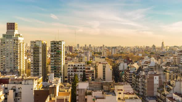 High rise buildings in the light of the setting sun in Buenos Aires