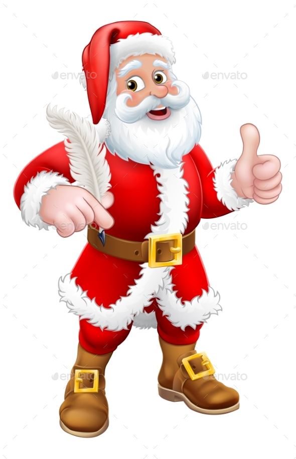 Santa Claus Quill Pen Thumbs Up Cartoon