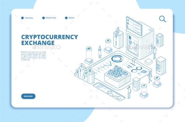 Cryptocurrency Exchange Isometric Concept. Modern