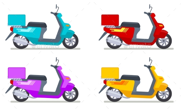 Color Scooters Set. Motorbike Delivery Vehicles