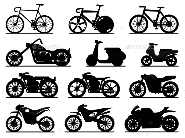 Motorbike Black Silhouettes. Motorcycles