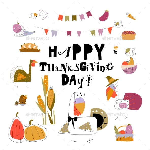 Funny Turkeys with Thanksgiving Theme on White