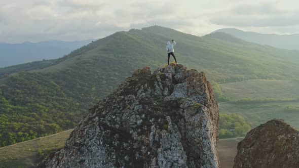 Conquering the Mountain Peak the Joy of Success Admiring the Achievement