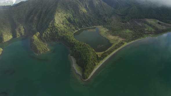 Aerial View of Agua de Alto and Lagoa do Fogo, Azores, Portugal.