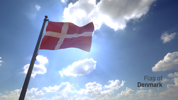 Denmark Flag on a Flagpole V4