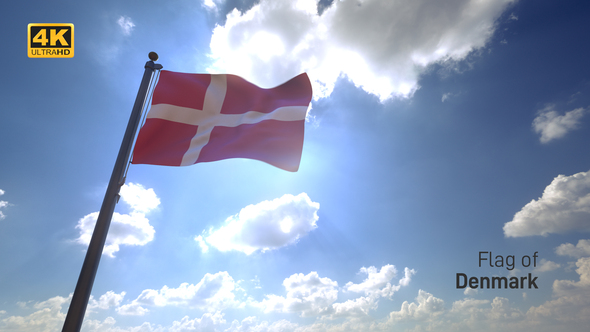 Denmark Flag on a Flagpole V4 - 4K