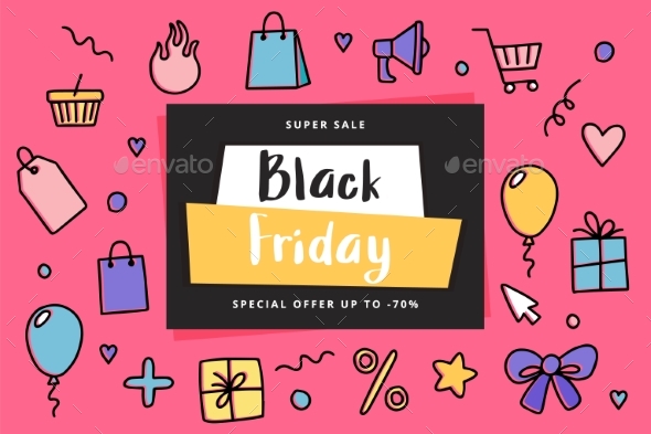 Black Friday Banner Template with Doodle Elements