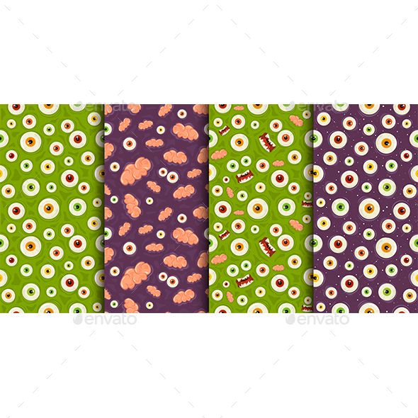 Set of Halloween Seamless Backgrounds with Eyes