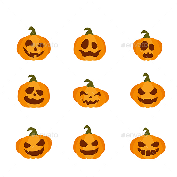 Set of Flat Icons Halloween Pumpkins