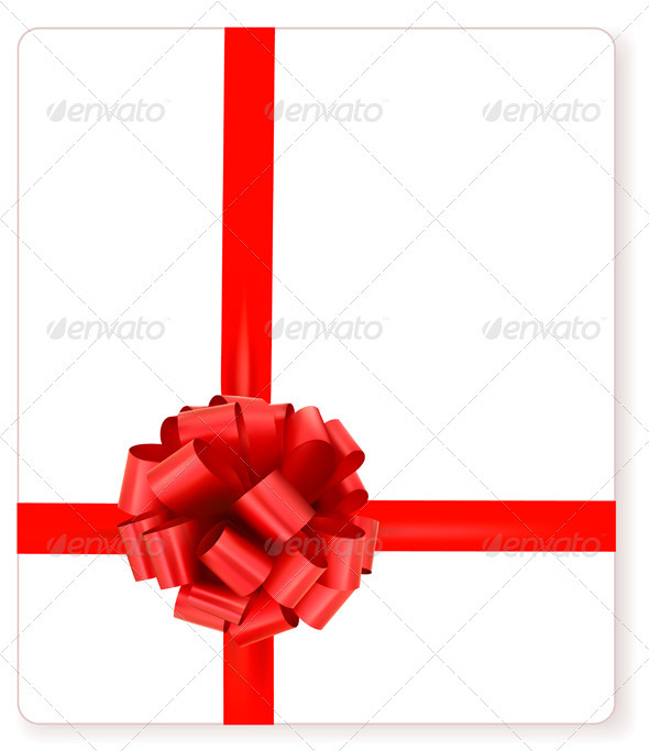 Card with red gift bow with ribbons