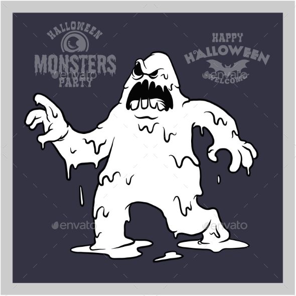 Cartoon Monster for Halloween. Black and White