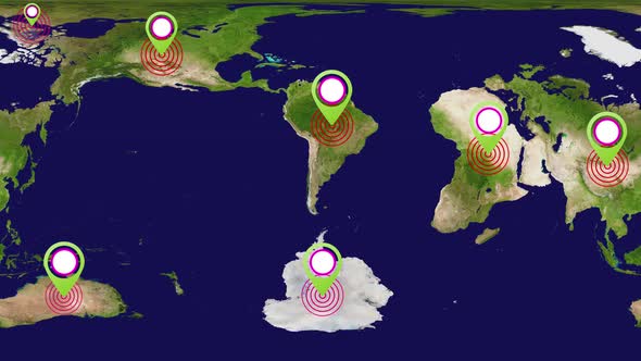 Technology radio wave signal animation on earth map. Vd 1851