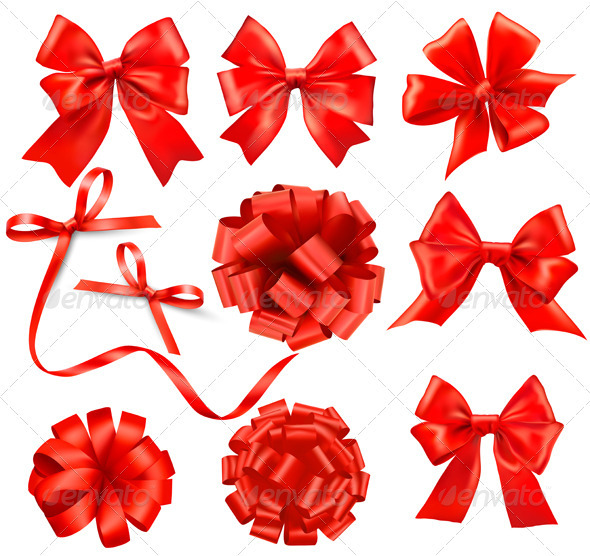 Big collection of color gift bows with ribbons