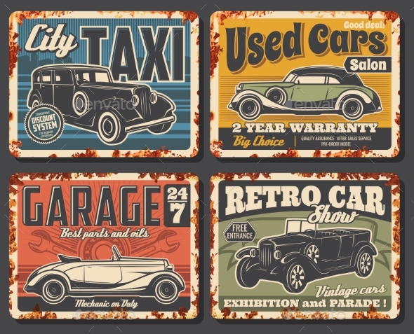 Vintage and Retro Cars Rusty Plates Vector