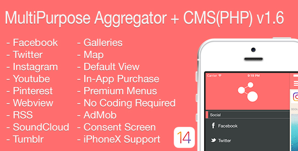 Multi-Purpose Aggregator + CMS(PHP) iOS Application v1.6