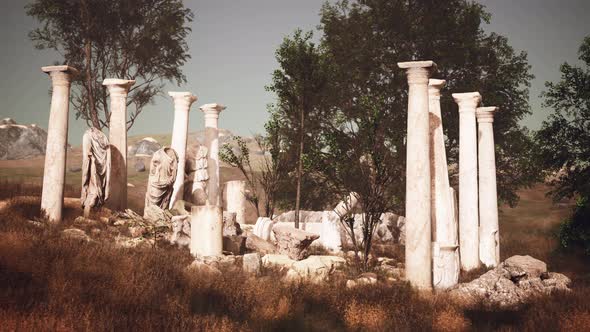 Ancient Roman Ruins with Broken Statues