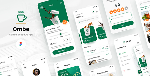 Ombe - Coffee Shop iOS App Design UI Template Figma