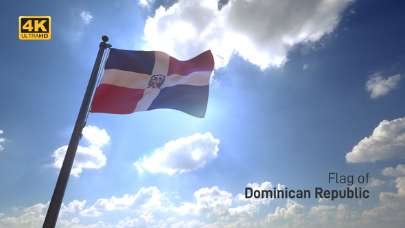 Dominican Republic Flag on a Flagpole V4 - 4K