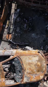 Vertical Video of Destroyed and Shot Cars in the City of Irpin Ukraine  the Consequences of the War