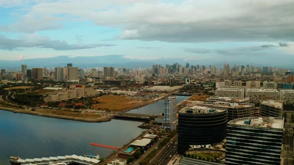 Manila City with Skyscrapers, Philippines Aerial View