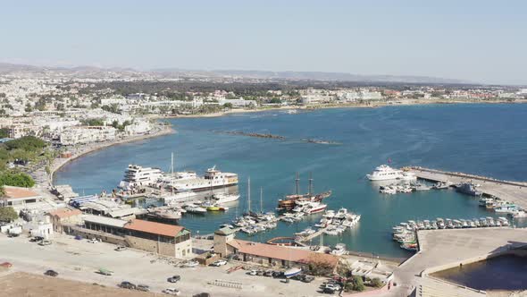 Drone Flying Over the Marina in the Mediterranean Sea